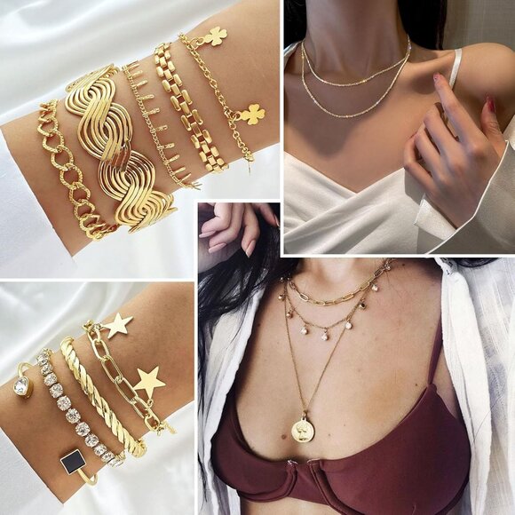 Jewelry Set 59 pcs Stainless Steel Alloy Necklaces Bracelets Rings Earrings Wome - Picture 4 of 7